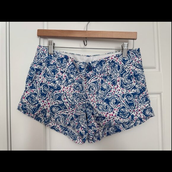 Lilly Pulitzer Walsh Shorts Size 2 Indigo Star Crush Starfish Blue Beach - Picture 1 of 4